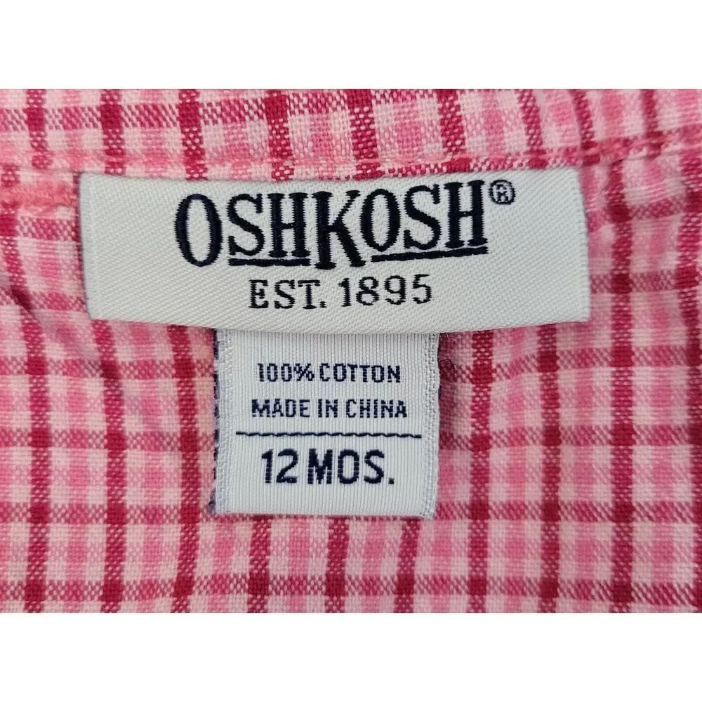Oshkosh Girls Lined Overalls 12 Months Pink Checkered Lining 100% Cotton